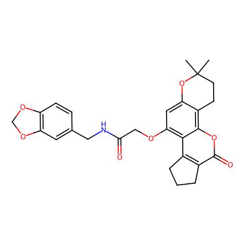 N-(benzo[d][1,3]dioxol-5-ylmethyl)-2-((2,2-dimethyl-6-oxo-3,4,6,7,8,9-hexahydro-2H-cyclopenta[c]pyrano[2,3-h]chromen-10-yl)oxy)acetamide structure