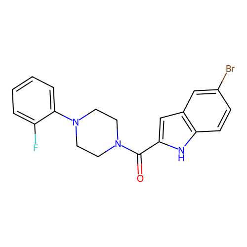 (5-bromo-1H-indol-2-yl)(4-(2-fluorophenyl)piperazin-1-yl)methanone structure