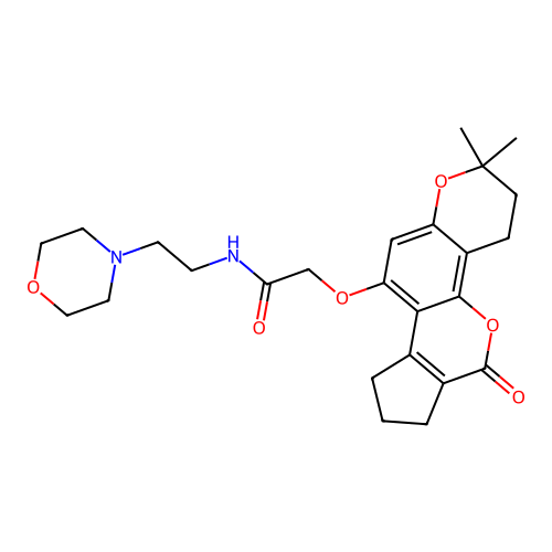 2-((2,2-dimethyl-6-oxo-3,4,6,7,8,9-hexahydro-2H-cyclopenta[c]pyrano[2,3-h]chromen-10-yl)oxy)-N-(2-morpholinoethyl)acetamide structure