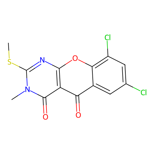 7,9-dichloro-3-methyl-2-(methylthio)-3H-chromeno[2,3-d]pyrimidine-4,5-dione structure