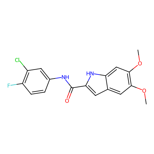 N-(3-chloro-4-fluorophenyl)-5,6-dimethoxy-1H-indole-2-carboxamide structure
