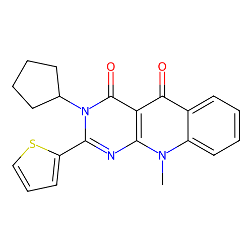 3-cyclopentyl-10-methyl-2-(thiophen-2-yl)pyrimido[4,5-b]quinoline-4,5(3H,10H)-dione structure