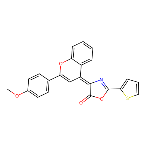(4Z)-4-[2-(4-methoxyphenyl)chromen-4-ylidene]-2-thiophen-2-yl-1,3-oxazol-5-one structure