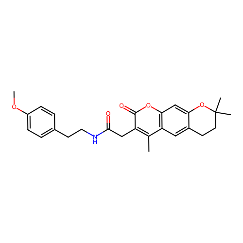 N-(4-methoxyphenethyl)-2-(4,8,8-trimethyl-2-oxo-2,6,7,8-tetrahydropyrano[3,2-g]chromen-3-yl)acetamide structure