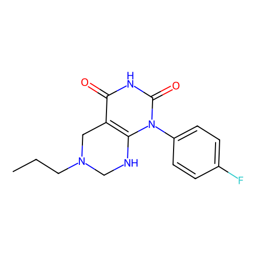 1-(4-fluorophenyl)-6-propyl-5,6,7,8-tetrahydropyrimido[4,5-d]pyrimidine-2,4(1H,3H)-dione structure