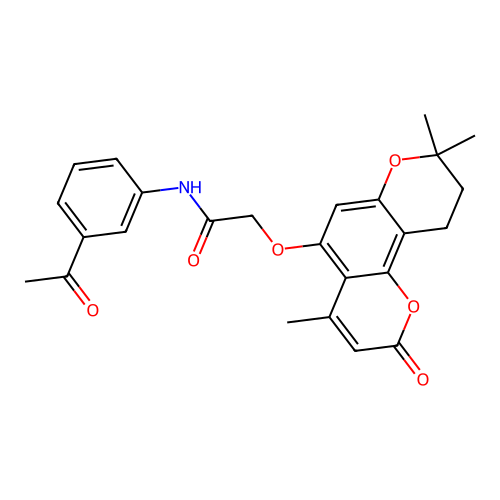 N-(3-acetylphenyl)-2-((4,8,8-trimethyl-2-oxo-2,8,9,10-tetrahydropyrano[2,3-f]chromen-5-yl)oxy)acetamide structure