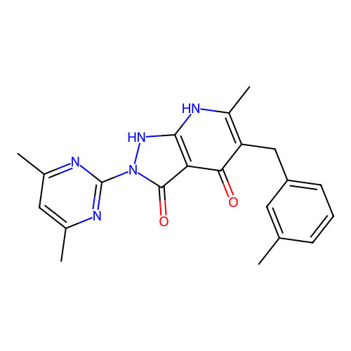 2-(4,6-dimethylpyrimidin-2-yl)-6-methyl-5-(3-methylbenzyl)-1H-pyrazolo[3,4-b]pyridine-3,4(2H,7H)-dione structure