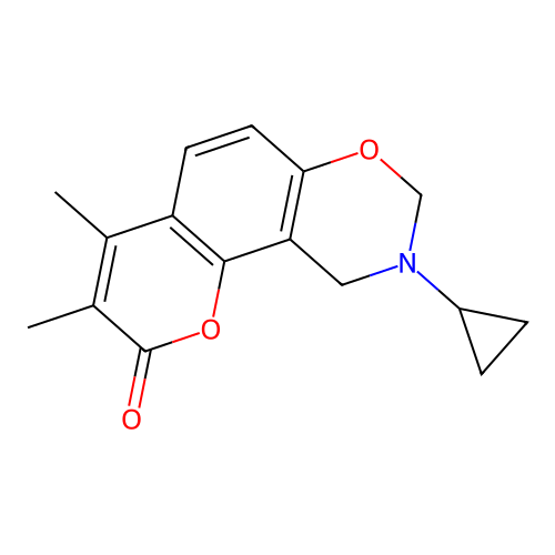 9-cyclopropyl-3,4-dimethyl-9,10-dihydrochromeno[8,7-e][1,3]oxazin-2(8H)-one structure