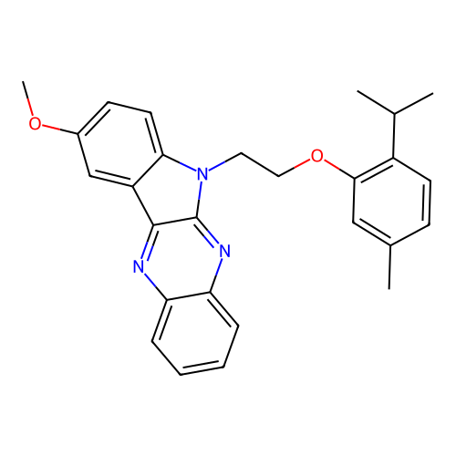 6-(2-(2-isopropyl-5-methylphenoxy)ethyl)-9-methoxy-6H-indolo[2,3-b]quinoxaline structure