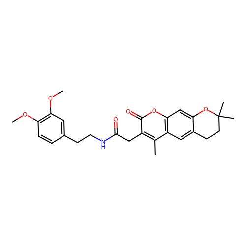 N-(3,4-dimethoxyphenethyl)-2-(4,8,8-trimethyl-2-oxo-2,6,7,8-tetrahydropyrano[3,2-g]chromen-3-yl)acetamide structure