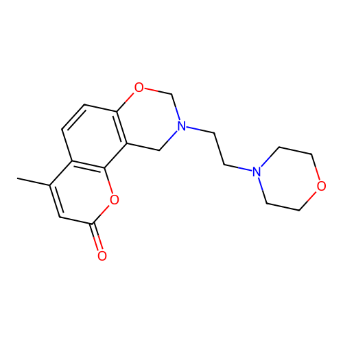 4-methyl-9-(2-morpholin-4-ylethyl)-8,10-dihydropyrano[2,3-f][1,3]benzoxazin-2-one structure