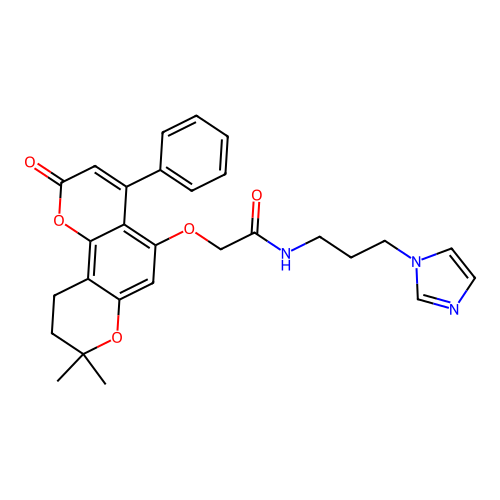 N-(3-(1H-imidazol-1-yl)propyl)-2-((8,8-dimethyl-2-oxo-4-phenyl-2,8,9,10-tetrahydropyrano[2,3-f]chromen-5-yl)oxy)acetamide structure