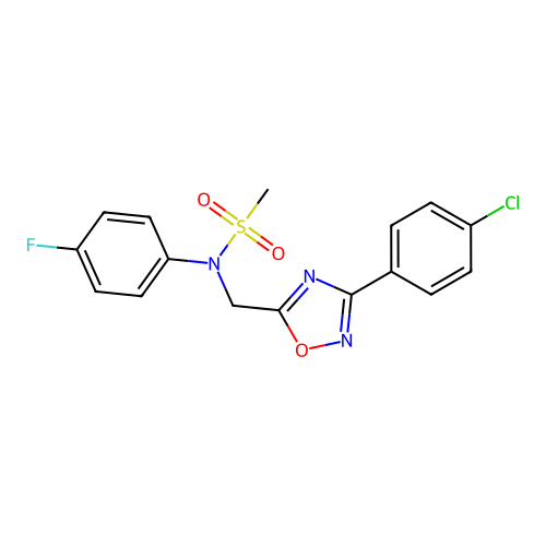 N-((3-(4-chlorophenyl)-1,2,4-oxadiazol-5-yl)methyl)-N-(4-fluorophenyl)methanesulfonamide structure
