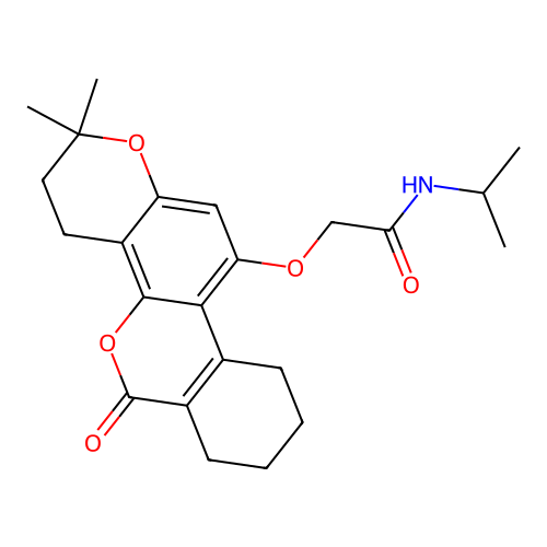 2-((2,2-dimethyl-6-oxo-2,3,4,6,7,8,9,10-octahydrobenzo[c]pyrano[2,3-h]chromen-11-yl)oxy)-N-isopropylacetamide structure