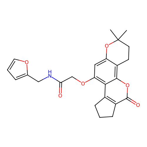 2-((2,2-dimethyl-6-oxo-3,4,6,7,8,9-hexahydro-2H-cyclopenta[c]pyrano[2,3-h]chromen-10-yl)oxy)-N-(furan-2-ylmethyl)acetamide structure
