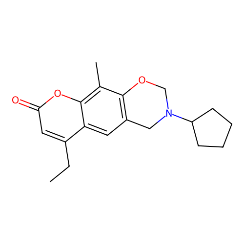 3-cyclopentyl-6-ethyl-10-methyl-3,4-dihydrochromeno[6,7-e][1,3]oxazin-8(2H)-one structure
