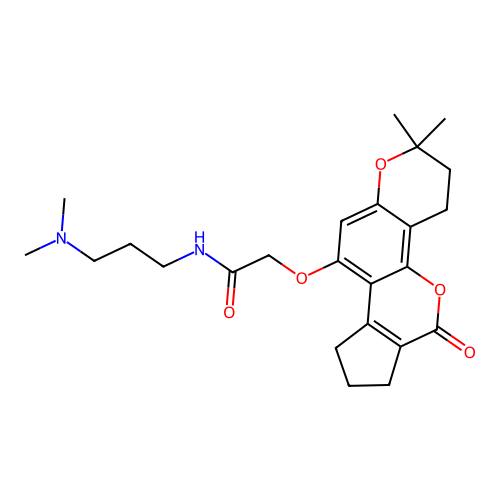 2-((2,2-dimethyl-6-oxo-3,4,6,7,8,9-hexahydro-2H-cyclopenta[c]pyrano[2,3-h]chromen-10-yl)oxy)-N-(3-(dimethylamino)propyl)acetamide structure
