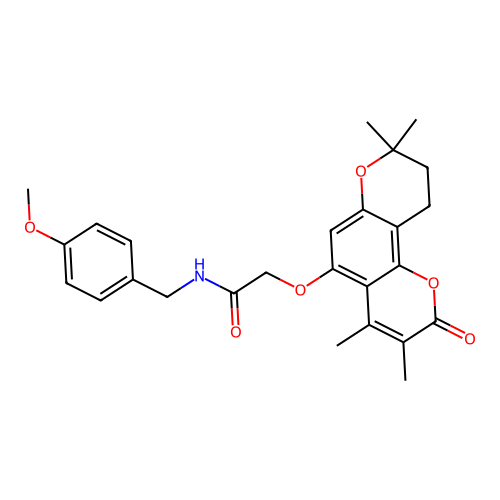 N-(4-methoxybenzyl)-2-((3,4,8,8-tetramethyl-2-oxo-2,8,9,10-tetrahydropyrano[2,3-f]chromen-5-yl)oxy)acetamide structure