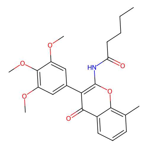 N-[8-methyl-4-oxo-3-(3,4,5-trimethoxyphenyl)-4H-chromen-2-yl]pentanamide structure