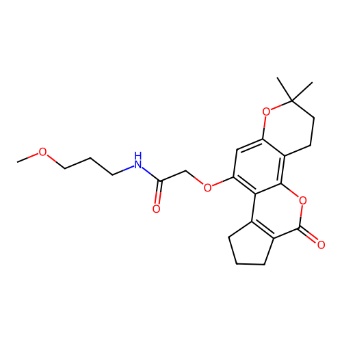 2-((2,2-dimethyl-6-oxo-3,4,6,7,8,9-hexahydro-2H-cyclopenta[c]pyrano[2,3-h]chromen-10-yl)oxy)-N-(3-methoxypropyl)acetamide structure