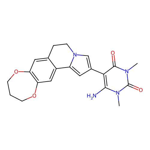 6-amino-1,3-dimethyl-5-(5,6,10,11-tetrahydro-9H-[1,4]dioxepino[2,3-g]pyrrolo[2,1-a]isoquinolin-2-yl)pyrimidine-2,4(1H,3H)-dione structure