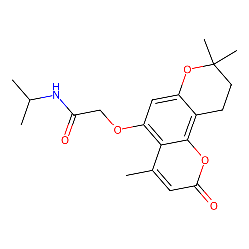 N-isopropyl-2-((4,8,8-trimethyl-2-oxo-2,8,9,10-tetrahydropyrano[2,3-f]chromen-5-yl)oxy)acetamide structure