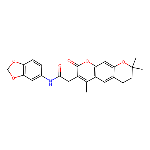 N-(benzo[d][1,3]dioxol-5-yl)-2-(4,8,8-trimethyl-2-oxo-2,6,7,8-tetrahydropyrano[3,2-g]chromen-3-yl)acetamide structure