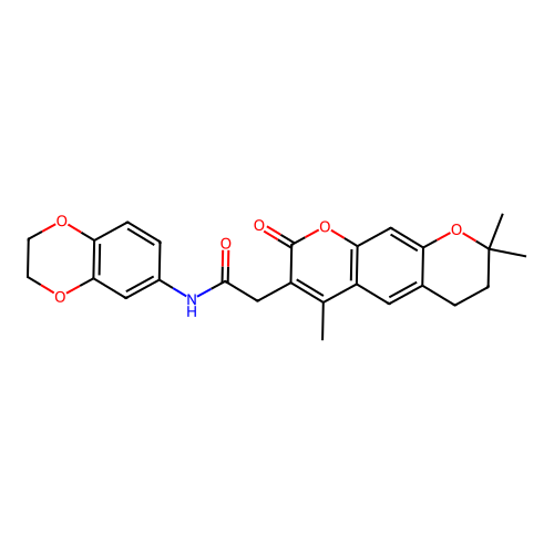 N-(2,3-dihydrobenzo[b][1,4]dioxin-6-yl)-2-(4,8,8-trimethyl-2-oxo-2,6,7,8-tetrahydropyrano[3,2-g]chromen-3-yl)acetamide structure