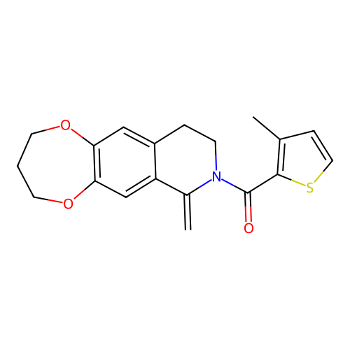 (7-methylene-3,4,9,10-tetrahydro-2H-[1,4]dioxepino[2,3-g]isoquinolin-8(7H)-yl)(3-methylthiophen-2-yl)methanone structure