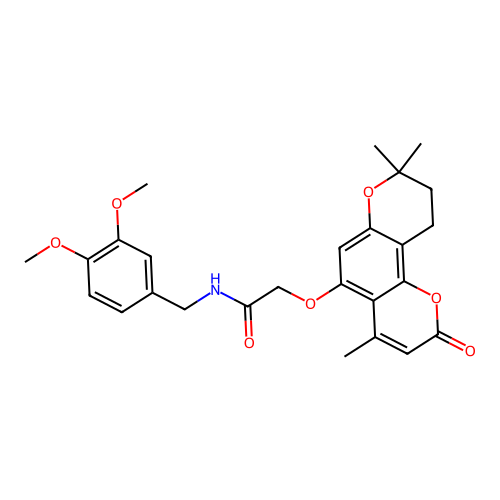 N-(3,4-dimethoxybenzyl)-2-((4,8,8-trimethyl-2-oxo-2,8,9,10-tetrahydropyrano[2,3-f]chromen-5-yl)oxy)acetamide structure