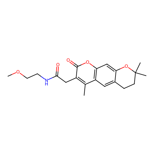 N-(2-methoxyethyl)-2-(2,2,6-trimethyl-8-oxo-3,4-dihydropyrano[3,2-g]chromen-7-yl)acetamide structure