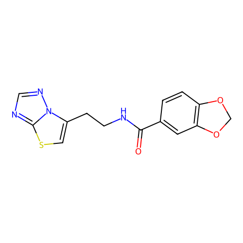N-[2-([1,3]thiazolo[3,2-b][1,2,4]triazol-6-yl)ethyl]-1,3-benzodioxole-5-carboxamide structure