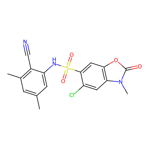 5-chloro-N-(2-cyano-3,5-dimethylphenyl)-3-methyl-2-oxo-2,3-dihydro-1,3-benzoxazole-6-sulfonamide structure