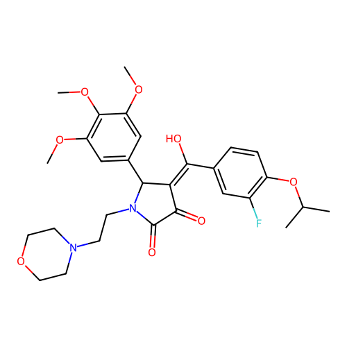 (4E)-4-[(3-fluoro-4-propan-2-yloxyphenyl)-hydroxymethylidene]-1-(2-morpholin-4-ylethyl)-5-(3,4,5-trimethoxyphenyl)pyrrolidine-2,3-dione structure