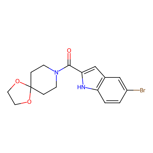 (5-bromo-1H-indol-2-yl)(1,4-dioxa-8-azaspiro[4.5]dec-8-yl)methanone structure