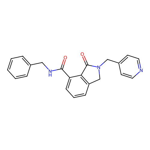 N-benzyl-3-oxo-2-(pyridin-4-ylmethyl)-2,3-dihydro-1H-isoindole-4-carboxamide structure