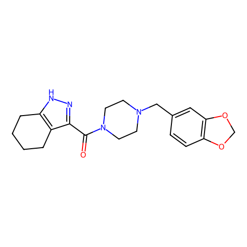 (4-(benzo[d][1,3]dioxol-5-ylmethyl)piperazin-1-yl)(4,5,6,7-tetrahydro-1H-indazol-3-yl)methanone structure