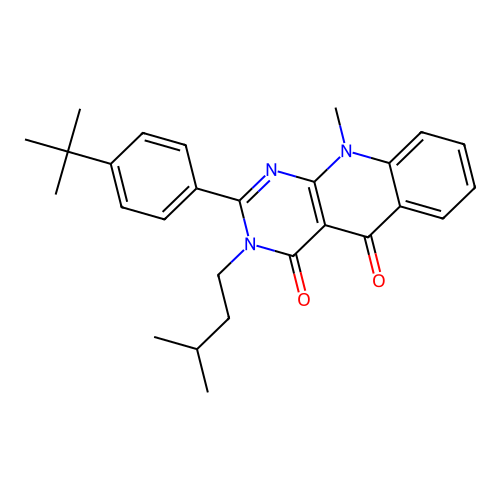 2-(4-(tert-butyl)phenyl)-3-isopentyl-10-methylpyrimido[4,5-b]quinoline-4,5(3H,10H)-dione structure