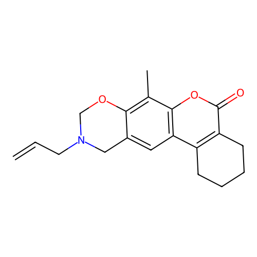 7-methyl-10-prop-2-enyl-1,2,3,4,9,11-hexahydroisochromeno[4,3-g][1,3]benzoxazin-5-one structure