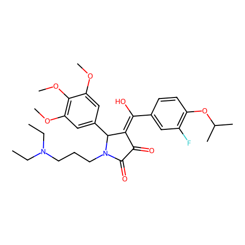 (4E)-1-[3-(diethylamino)propyl]-4-[(3-fluoro-4-propan-2-yloxyphenyl)-hydroxymethylidene]-5-(3,4,5-trimethoxyphenyl)pyrrolidine-2,3-dione structure