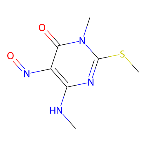 3-Methyl-6-(methylamino)-2-(methylthio)-5-nitroso-4(3H)-pyrimidinone structure