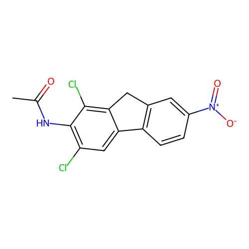 N-(1,3-dichloro-7-nitro-9H-fluoren-2-yl)acetamide structure