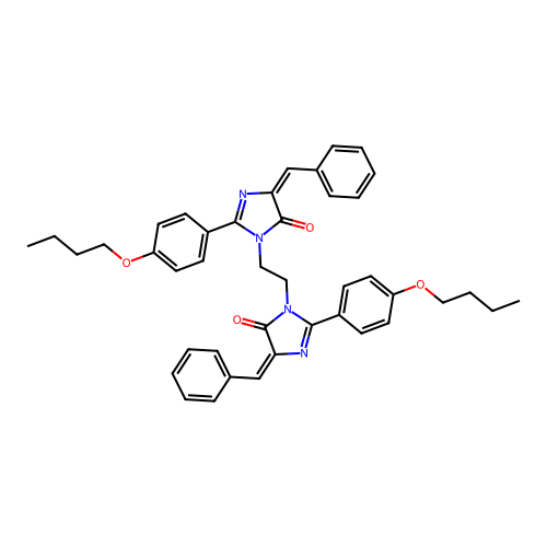 3,3'-(Ethane-1,2-diyl)bis[5-benzylidene-2-(4-butoxyphenyl)-3,5-dihydro-4H-imidazol-4-one] structure
