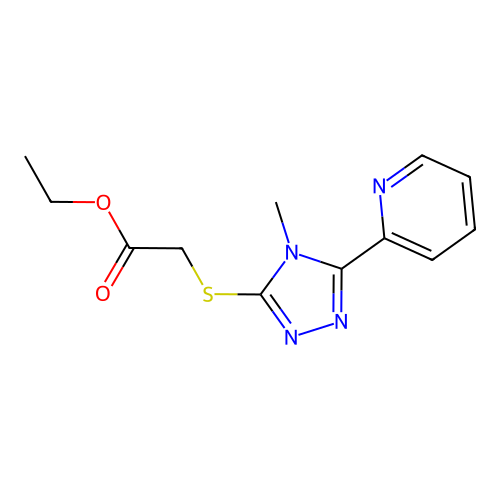 Ethyl 2-(4-methyl-5-(2-pyridyl)-1,2,4-triazol-3-ylthio)acetate structure