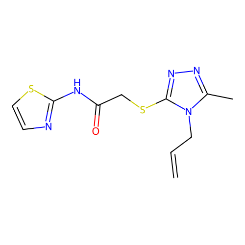 2-[(5-methyl-4-prop-2-enyl-1,2,4-triazol-3-yl)sulfanyl]-N-(1,3-thiazol-2-yl)acetamide structure