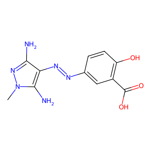 5-[(2E)-2-(3,5-diimino-1-methylpyrazolidin-4-ylidene)hydrazinyl]-2-hydroxybenzoic acid structure