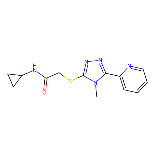 N-cyclopropyl-2-[(4-methyl-5-pyridin-2-yl-1,2,4-triazol-3-yl)sulfanyl]acetamide structure