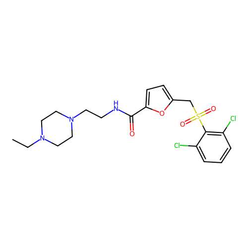 5-[(2,6-dichlorobenzenesulfonyl)methyl]-n-[2-(4-ethylpiperazin-1-yl)ethyl]furan-2-carboxamide structure