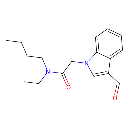 N-butyl-N-ethyl-2-(3-formyl-1H-indol-1-yl)acetamide structure