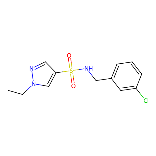 N-[(3-chlorophenyl)methyl]-1-ethylpyrazole-4-sulfonamide structure